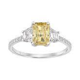 1 1/2CT Elegance Ring 14k Round/Radiant/Trapezoid Diamond White Gold 1.00CT Yellow Radiant Center stone (Color F-G -Clarity VS1/VS2)