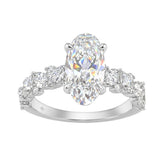 14K White Gold 3.00Ct Diamond Engagement Ring For Women 2.00Ct Elongated Oval Center Stone With Marquise & Round Side Stones, Luxury Bridal Ring (Colo