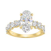 14K Yellow Gold 3.00Ct Diamond Engagement Ring For Women 2.00Ct Elongated Oval Center Stone With Marquise & Round Side Stones, Luxury Bridal Ring (Color F-G -Clarity Vs1/Vs2)