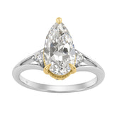 Elegance14K White/Yellow Gold Diamond Engagement Ring 2 1/4Ct Elongated Pear Center With Round Side Stones, Women Ring 2Ct Pear Center Stone (Color F-