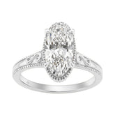 LADIES 14K White Gold 2 1/6Ct Diamond Engagement Ring Elongated Oval Cut Center With Round Side Stones, Elegant Fine Ring 2Ct Oval Center Stone (Color F-G -Clarity Vs1/Vs2)