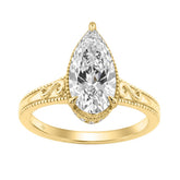 Luxury 14K Yellow Gold 2 1/6Ct Elongated Pear-Shaped Diamond Hidden Halo Ladies Engagement Ring With Round Diamonds 2Ct Pear Center Stone (Color F-G -Clarity Vs1/Vs2)
