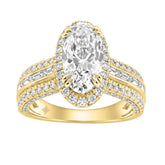 14K Yellow Gold 3.00 Ct Diamond Halo Engagement Ring For Women Elongated 2Ct Oval Cut Center Stone With Round & Baguette Side Stones, Luxury Bridal Ring (Color F-G -Clarity Vs1/Vs2)