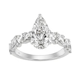 14K White Gold 3.00 Ct Diamond Halo Engagement Ring For Women Elongated 2Ct Pear Cut Center Stone With Round & Marquise Side Stones, Luxury Bridal Ring (Color F-G -Clarity Vs1/Vs2)