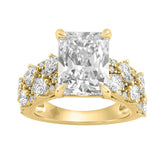 Luxury 14K Yellow Gold Diamond Ring 6 1/4Ct Radiant Center Stone With Pear & Round Diamonds, Women Fashion Engagement Ring (Color F-G -Clarity Vs1/Vs2