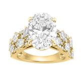 14K Yellow Gold 6 1/4Ct Diamond Engagement Ring For Women 5Ct Oval Center Stone With Pear,& Round Side Stones, Luxury Bridal Ring (Color F-G -Clarity
