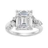 Luxury 14K White Gold 5 1/2Ct Lab-Grown Diamond Ring 5Ct Emerald Center With Marquise & Round Side Stones For Women Engagement Ring (Color F-G -Cl