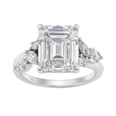 Luxury 14K White Gold 5 1/2Ct Lab-Grown Diamond Ring 5Ct Emerald Center With Marquise & Round Side Stones For Women Engagement Ring (Color F-G -Clarity Vs1/Vs2)