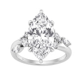 14K White Gold 5 1/2Ct Lab-Grown Diamond Engagement Ring For Women 5Ct Marquise Center Stone With Round Side Stones, Luxury Bridal Ring (Color F-G -Cl