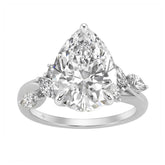 14K White Gold 5 1/2Ct Lab-Grown Diamond Engagement Ring For Women 5Ct Pear Center Stone With Marquise/Round Side Stones, Luxury Bridal Ring (Color F-