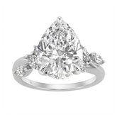 14K White Gold 5 1/2Ct Lab-Grown Diamond Engagement Ring For Women 5Ct Pear Center Stone With Marquise/Round Side Stones, Luxury Bridal Ring (Color F-G -Clarity Vs1/Vs2)