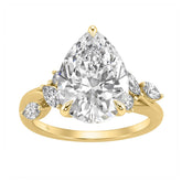 14K Yellow Gold 5 1/2Ct Lab-Grown Diamond Engagement Ring For Women 5Ct Pear Center Stone With Marquise/Round Side Stones, Luxury Bridal Ring (Color F-G -Clarity Vs1/Vs2)