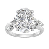 14K White Gold 5 1/2Ct Lab-Grown Diamond Engagement Ring For Women 5Ct Oval Center Stone With Marquise/Round Side Stones, Luxury Bridal Ring (Color F-