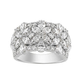 14K White Gold 3.00Ct Mixed Shape Diamond Cluster Ring Round, Marquise & Pear Floral Inspired Ladies Ring (Color F-G -Clarity Vs1/Vs2)