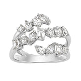 Elegant 14K White Gold 1 1/2Ct Diamond Ring Mixed Cuts: Round, Marquise, Pear, Emerald & Oval, Women Fashion Jewelry (Color F-G -Clarity Vs1/Vs2)