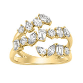 Elegant 14K Yellow Gold 1 1/2Ct Diamond Ring Mixed Cuts: Round, Marquise, Pear, Emerald & Oval, Women?S Fashion Jewelry (Color F-G -Clarity Vs1/Vs2)
