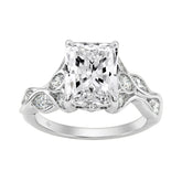 14K White Gold Radiant Cut Diamond Ring 4 1/5Ct With Marquise Side Stones Ladies Engagement Ring 3Ct Radiant Center Stone (Color F-G -Clarity Vs1/Vs2)