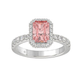14K White Gold 4.00Ct Round Diamond Halo Ring For Women 3.00Ct Pink Radiant Cut Center Stone With Round Diamond Halo (Color F-G -Clarity Vs1/Vs2)