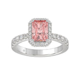 14K White Gold 4.00Ct Round Diamond Halo Ring For Women 3.00Ct Pink Radiant Cut Center Stone With Round Diamond Halo (Color F-G -Clarity Vs1/Vs2)