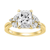 14K Yellow Gold Ladies Lab-Grown Brown Diamond Ladies Engagement Ring 3 1/2Ct Radiant, Round & Marquise With Side Marquise Accents 3Ct Radiant Center Stone (Color F-G -Clarity Vs1/Vs2)