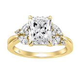 14K Yellow Gold Ladies Lab-Grown Brown Diamond Ladies Engagement Ring 3 1/2Ct Radiant, Round & Marquise With Side Marquise Accents 3Ct Radiant Center Stone (Color F-G -Clarity Vs1/Vs2)