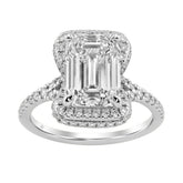 14K White Gold 4 1/2Ct Ladies Emerald-Cut Halo Engagement Ring 4Ct Emerald Center Stone & Round Diamond (Color F-G -Clarity Vs1/Vs2)