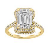 14K Yellow Gold 4 1/2Ct Ladies Emerald-Cut Hidden Halo Engagement Ring 4Ct Emerald Center Stone & Round Diamond (Color F-G -Clarity Vs1/Vs2)