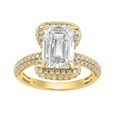 14K Yellow Gold 4 1/2Ct Ladies Emerald Cut Hidden Halo Engagement Ring 4Ct Emerald Center Stone & Round Diamond (Color F-G -Clarity Vs1/Vs2)
