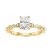 14K Yellow Gold Radiant Cut Diamond Ladies Engagement Ring 1 1/4Ct With 1.00 Ct Center & Round Side Diamonds 1Ct Radiant Center Stone (Color F-G -Clarity Vs1/Vs2)