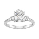 14K White Gold Lab Grown Emerald Cut Diamond Ladies Engagement Ring 1 1/4Ct With Round & Baguette Side Stones 1Ct Oval Center Stone (Color F-G -Clarity Vs1/Vs2)