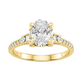 14K Yellow Gold Lab Grown Emerald Cut Diamond Ladies Engagement Ring 1 1/4Ct With Round & Baguette Side Stones 1Ct Oval Center Stone (Color F-G -C