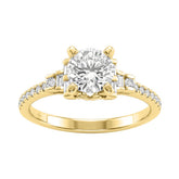 Round Diamond Engagement Ring 1 1/4Ct 14K Yellow Gold Ring With Round & Baguette Accent Diamonds For Women 1Ct Round Center Stone (Color F-G -Clar