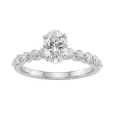 1 1/2Ct Round & Oval Diamond Classic Ring In 14K White Gold Ladies Fine Jewelry Ring 1Ct Oval Center Stone (Color F-G -Clarity Vs1/Vs2)