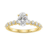 1 1/2Ct Round & Oval Diamond Classic Ring In 14K Yellow Gold Ladies Fine Jewelry Ring 1Ct Oval Center Stone (Color F-G -Clarity Vs1/Vs2)