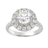14K White Gold 2 1/2Ct Round Lab Grown Diamond Halo Engagement Ring 1 1/2Ct Round Center Stone (Color F-G Clarity Vs1/Vs2)