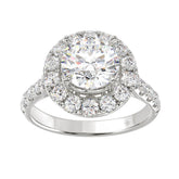 14K White Gold 2 1/2Ct Round Lab Grown Diamond Halo Engagement Ring 1 1/2Ct Round Center Stone (Color F-G Clarity Vs1/Vs2)