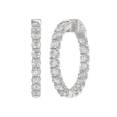 LADIES HOOP EARRINGS 3CT ROUND DIAMOND 14K WHITE GOLD