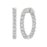 LADIES HOOP EARRINGS 3CT ROUND DIAMOND 14K WHITE GOLD