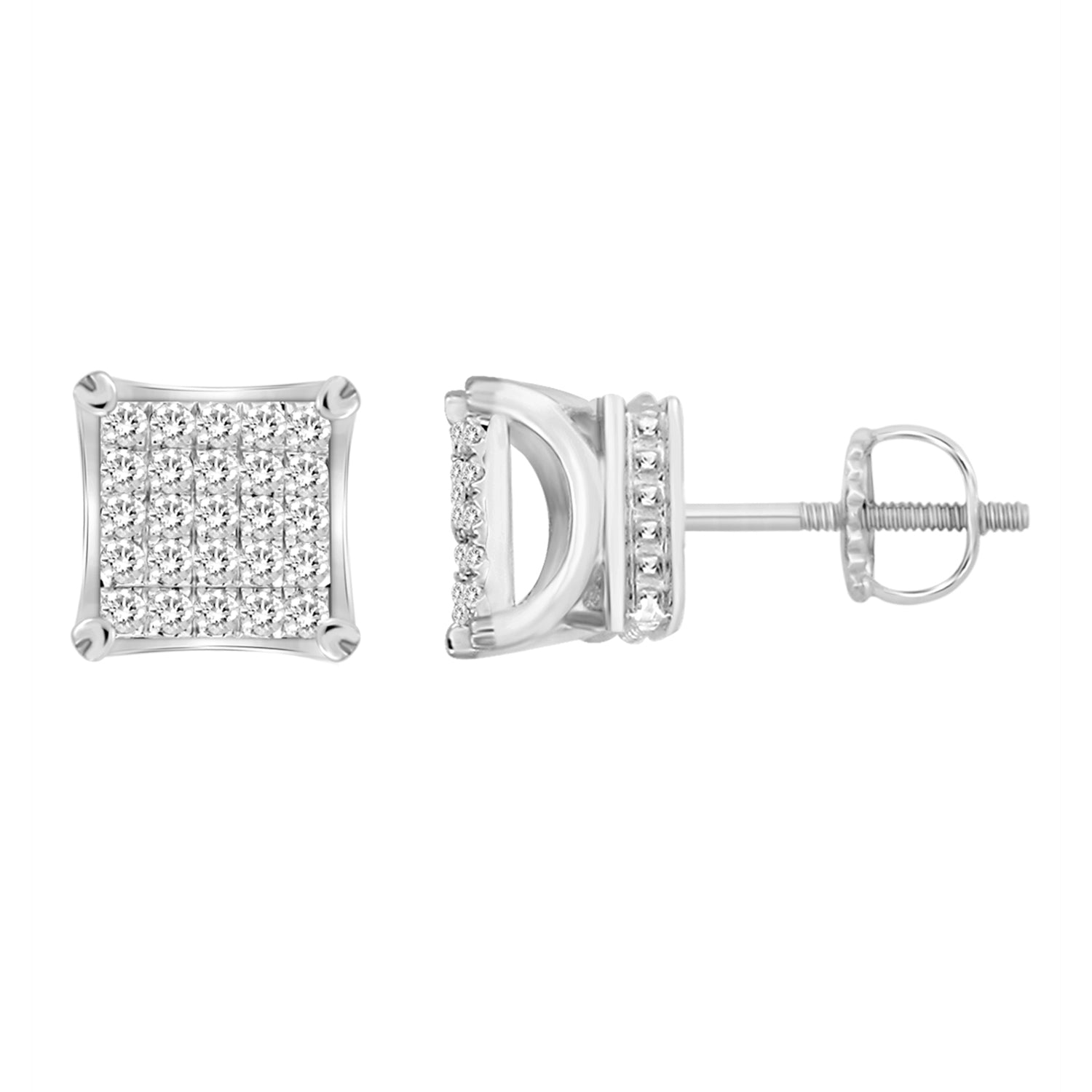 Sterling Silver 0.15CT Round Diamond Cluster Earrings For Ladies