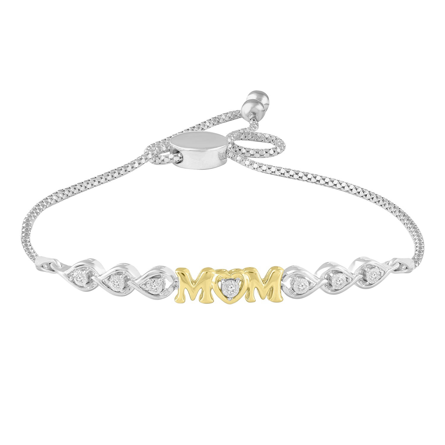 Mother'S Diamond Bracelet 0.05CT Round Diamond Mom Bolo Bracelet In Sterling Silver White Yellow