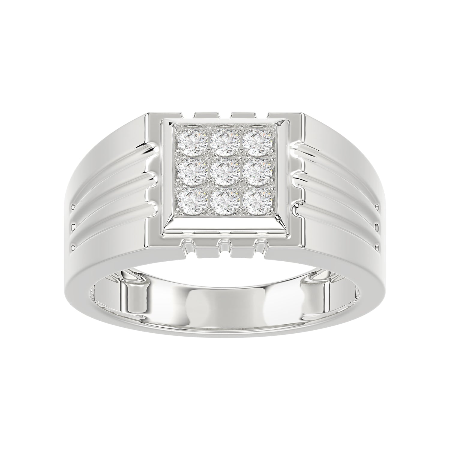 Sterling Silver Diamond Ring For Men 0.35Ct Round Cut Square Cluster Mens Ring Fine Jewelry Gift For Him