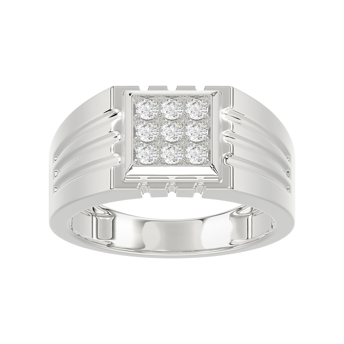 Sterling Silver Diamond Ring For Men 0.35Ct Round Cut Square Cluster Mens Ring Fine Jewelry Gift For Him