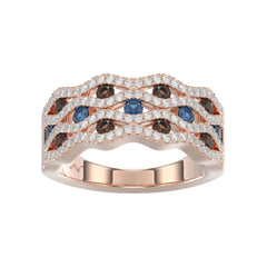 14K Rose Gold 1.00Ct Round Blue & Dark Brown Diamond Ladies Band Multi Color Fine Jewelry