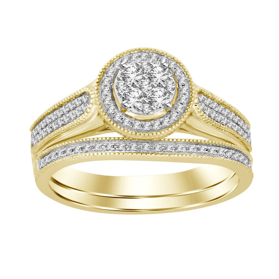 LADIES BRIDAL SET 0.30CT ROUND DIAMOND 10K YELLOW GOLD