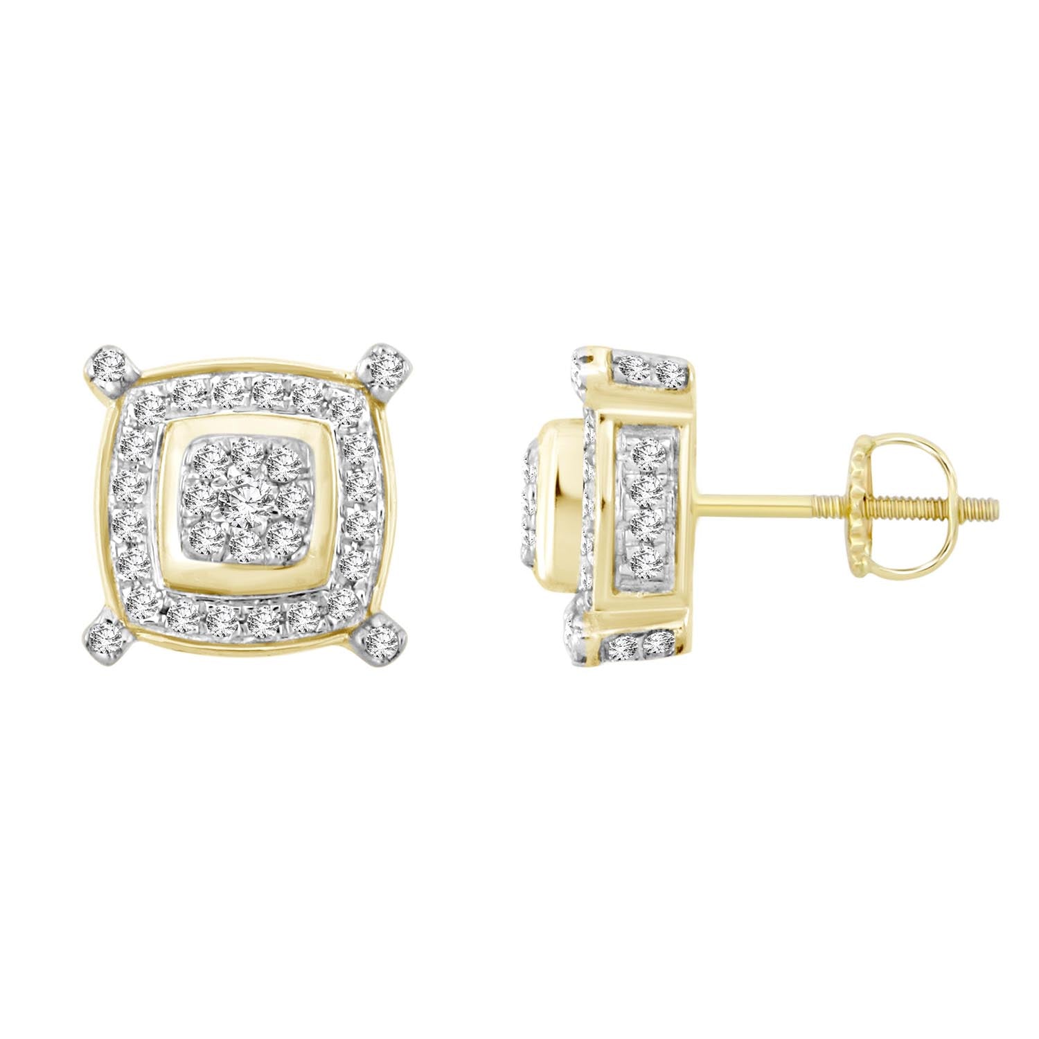 LADIES EARRINGS 0.50CT ROUND DIAMOND 10K YELLOW GOLD