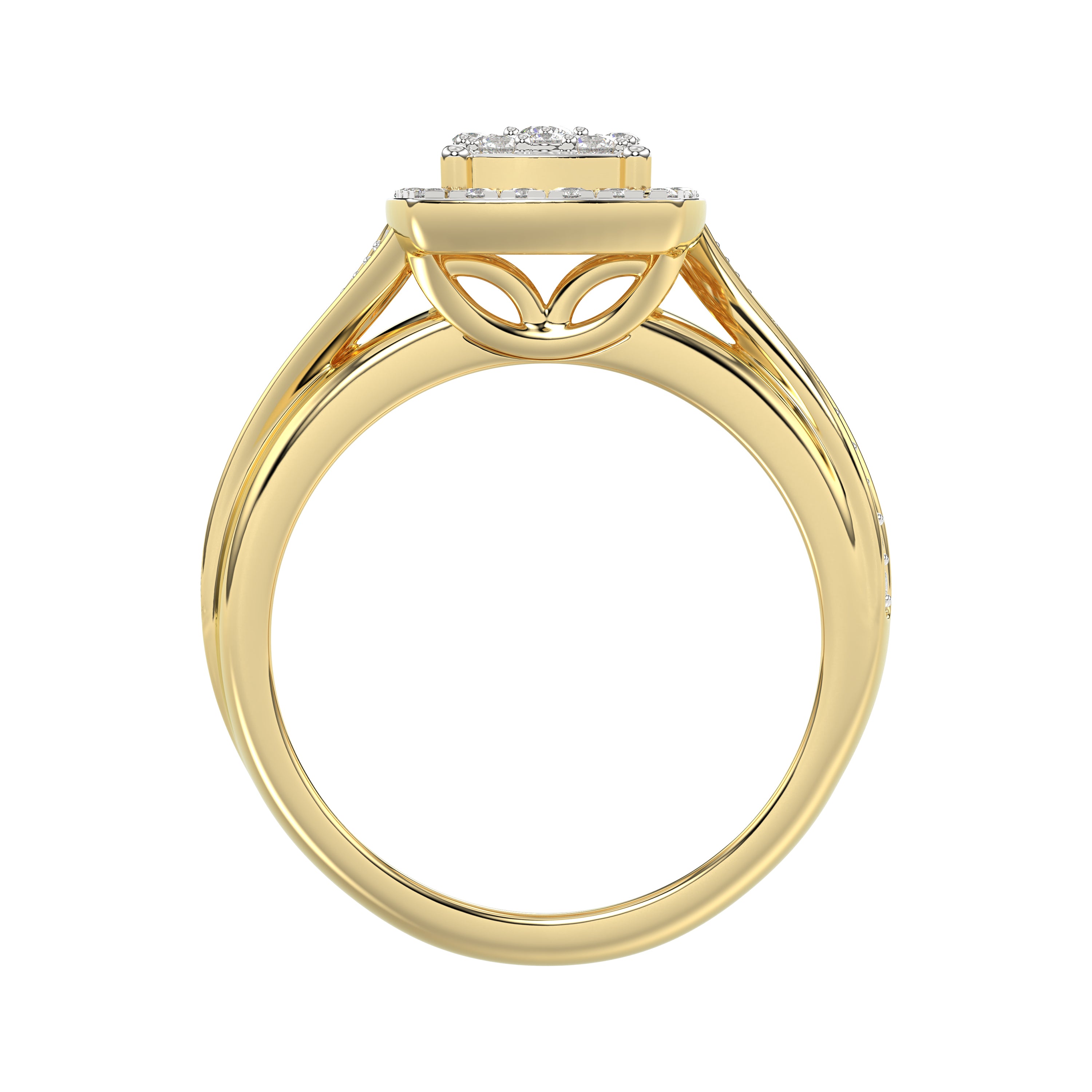 Luxury 10K Yellow Gold 0.25Ct Round Diamond Halo Cluster Ring For Women