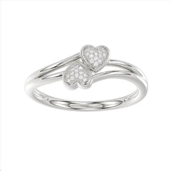 Sterling Silver Diamond Double Heart Ring 0.05Ct Round Women Promise Engagement Ring Cute Romantic Gift