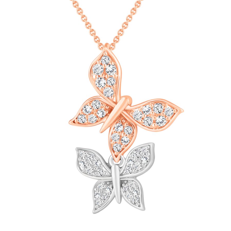 LADIES PENDANT 0.25CT ROUND DIAMOND 10K WHITE/ROSE GOLD