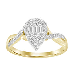 LADIES RING 0.25CT ROUND/BAGUETTE DIAMOND 10K YELLOW GOLD