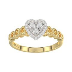 Elegant 10K Yellow Gold Heart-Shaped Engagement Ring Featuring 0.12Ct Round Diamonds With A Romantic And Timeless Design. Perfect As A Promise Ring, A